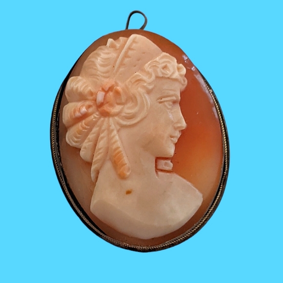 Vintage silver shell cameo brooch pendant. Estate - Picture 15 of 16